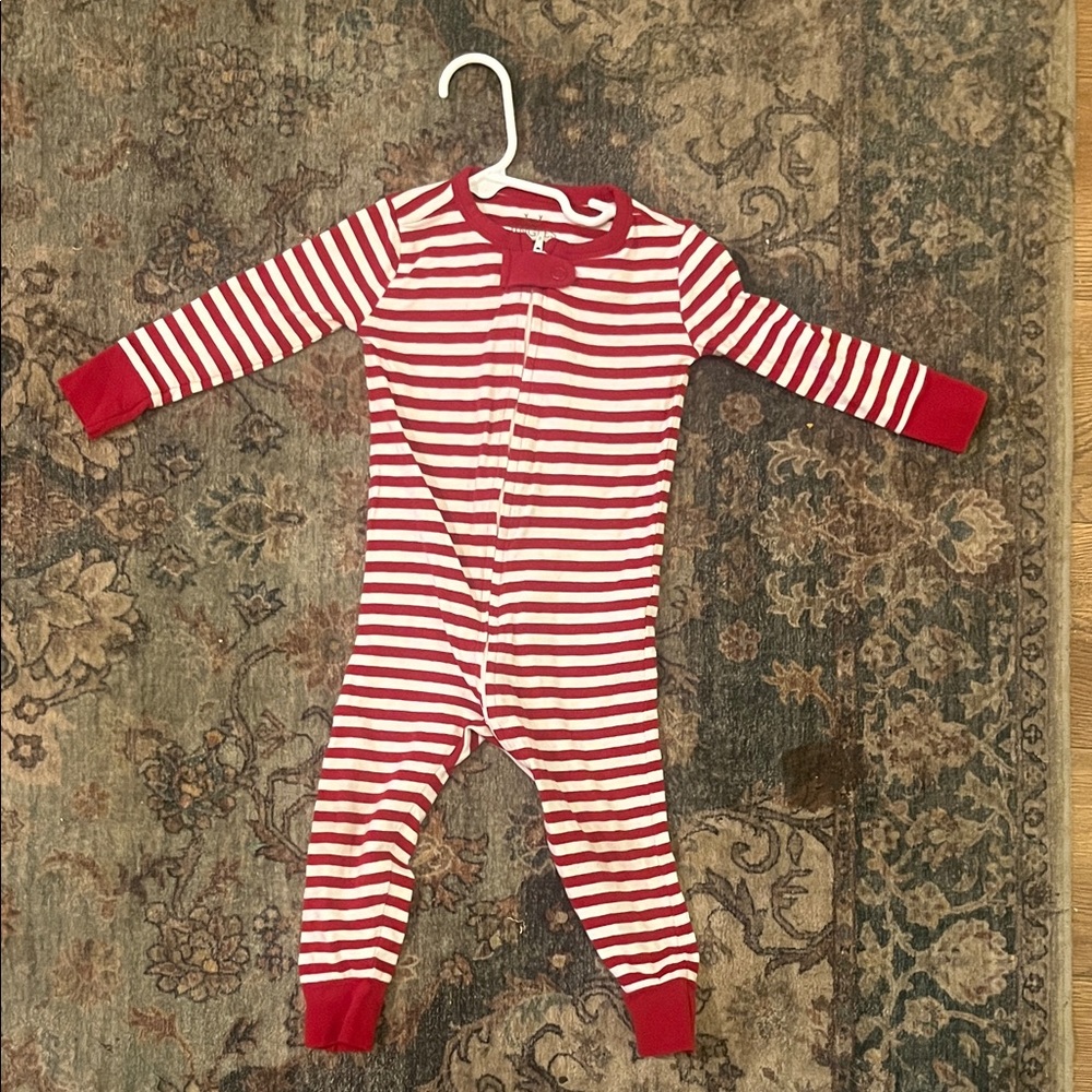 Striped Red and White Kids Footie Pajamas